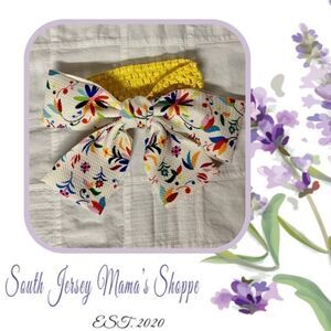 Infant Headband Yellow Band White Bright Folk Art Floral Bow Size Newborn B292